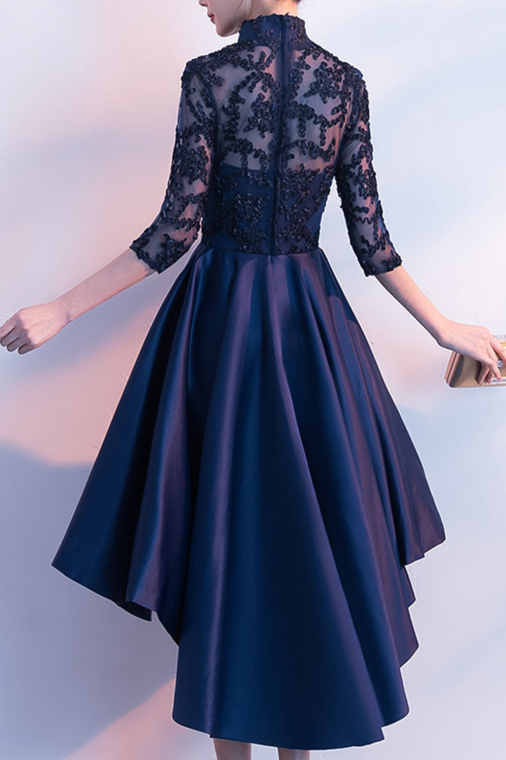 Women Elbow Fit Sleeve Irregular Hem Comfortable Evening Party Dress