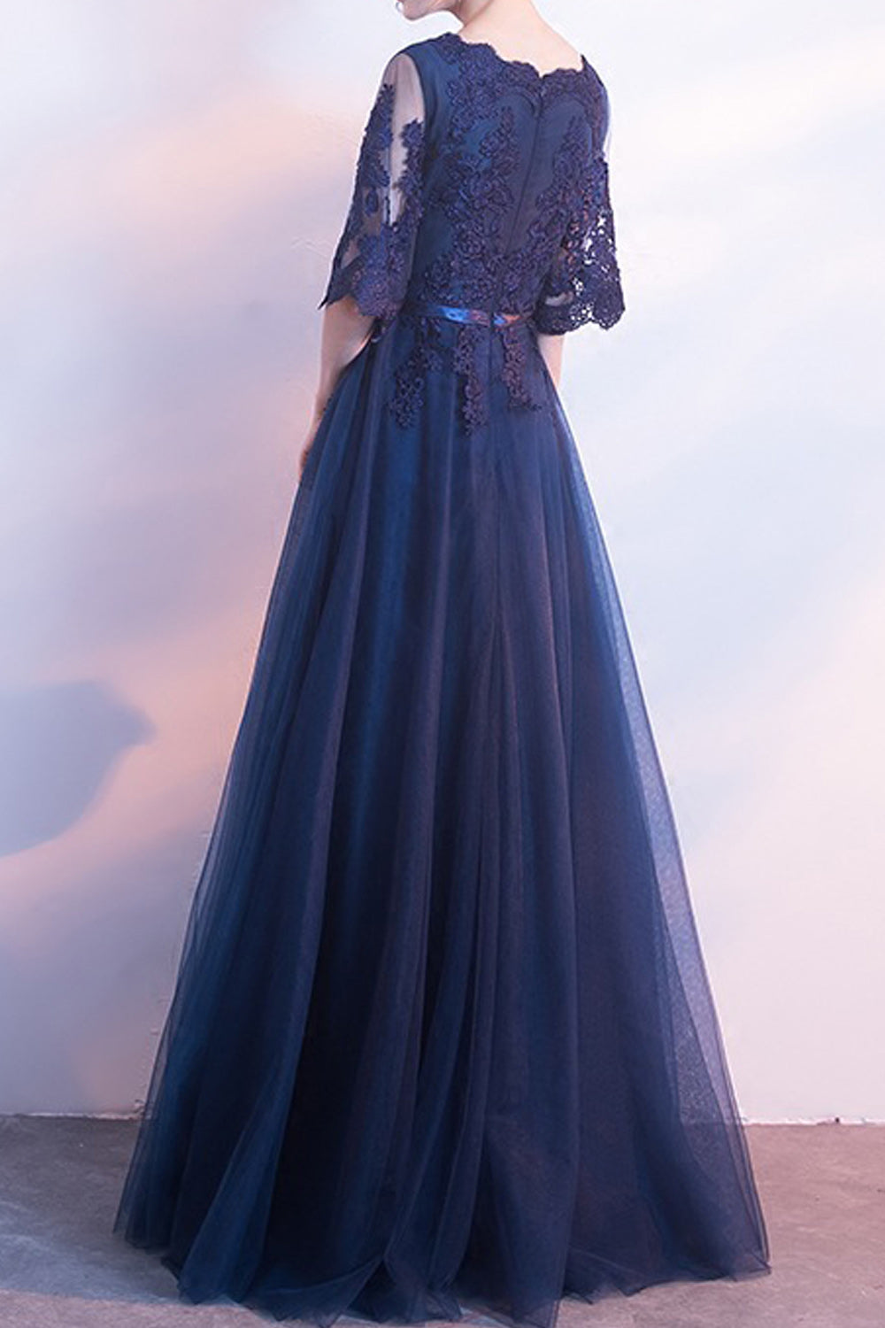 Women Loose Half Sleeve Lace Embroidered Pleated Skirt Evening Party Dress