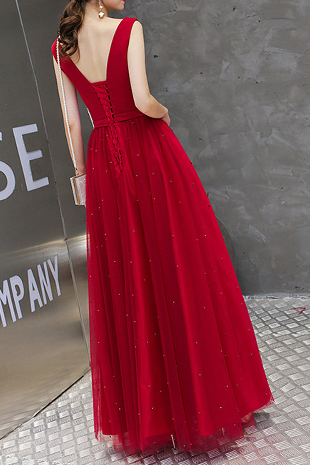 Women Sleeveless Style Round Neck Solid Pattern Comfy Evening Dress