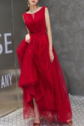 Women Sleeveless Style Round Neck Solid Pattern Comfy Evening Dress