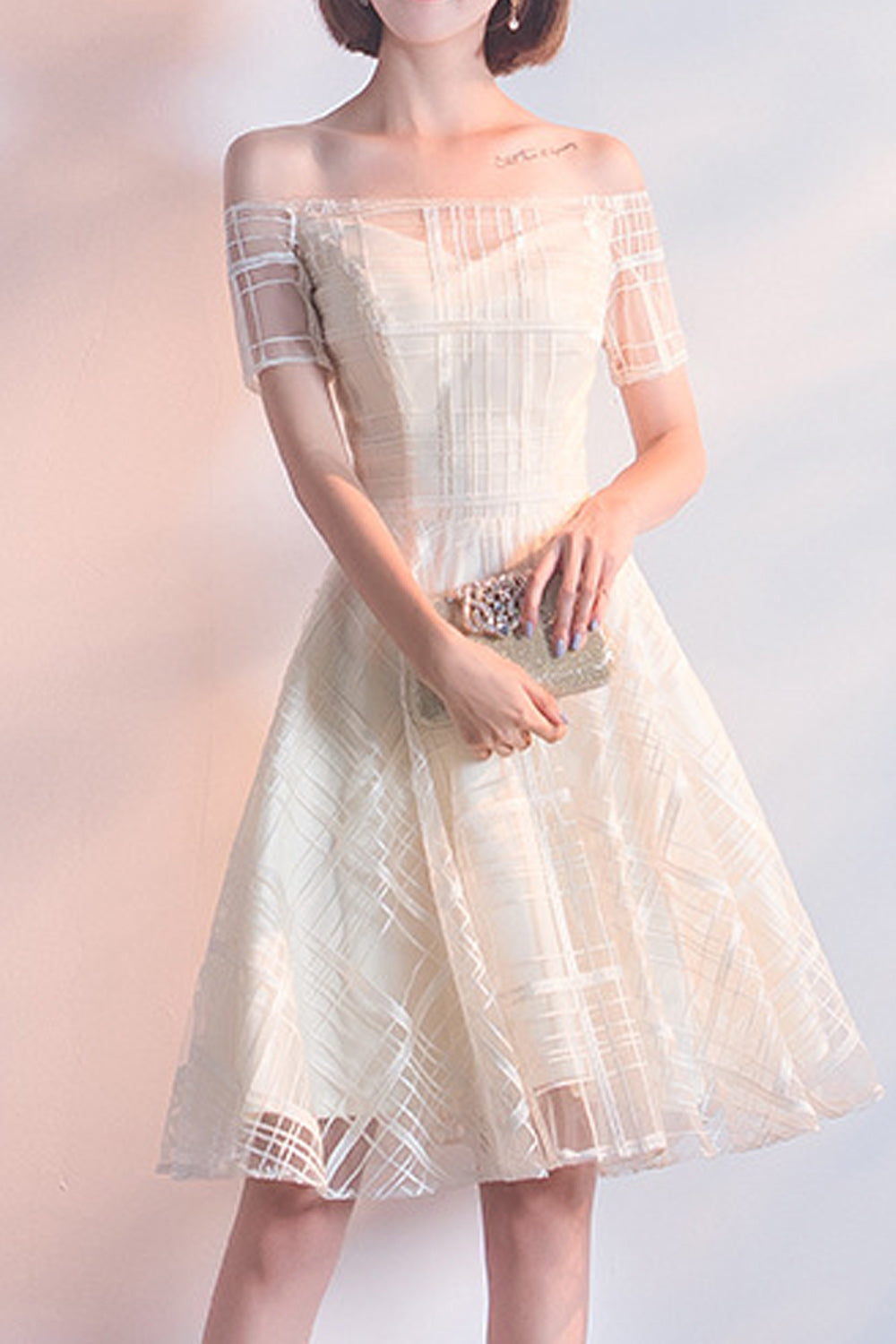 Women Beautiful A-Line Short Skirt V-Neck Classy Evening Party Dress