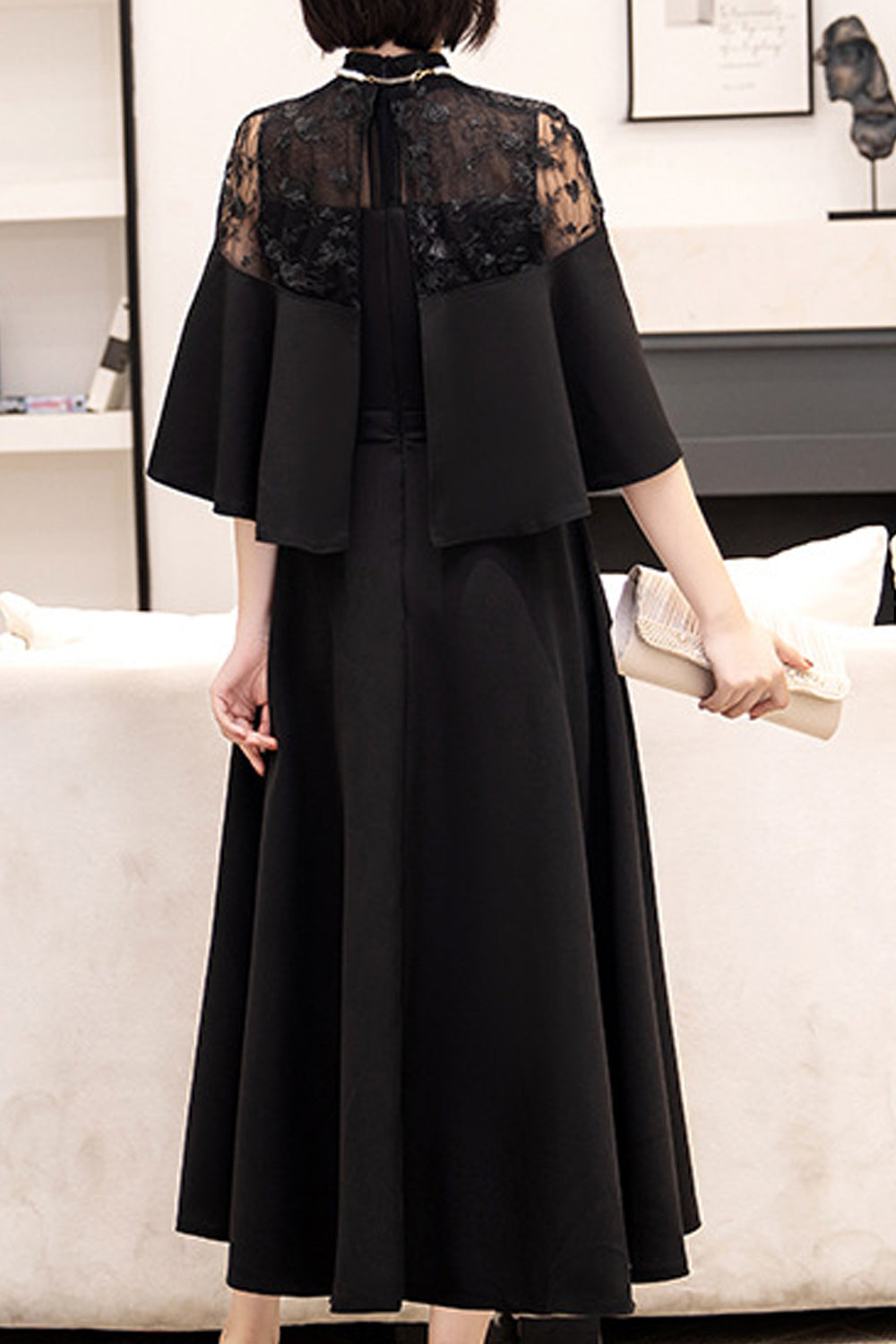 Women Solid Colored Beautiful Stand Collar Comfy Evening Party Dress