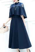 Women Solid Colored Beautiful Stand Collar Comfy Evening Party Dress