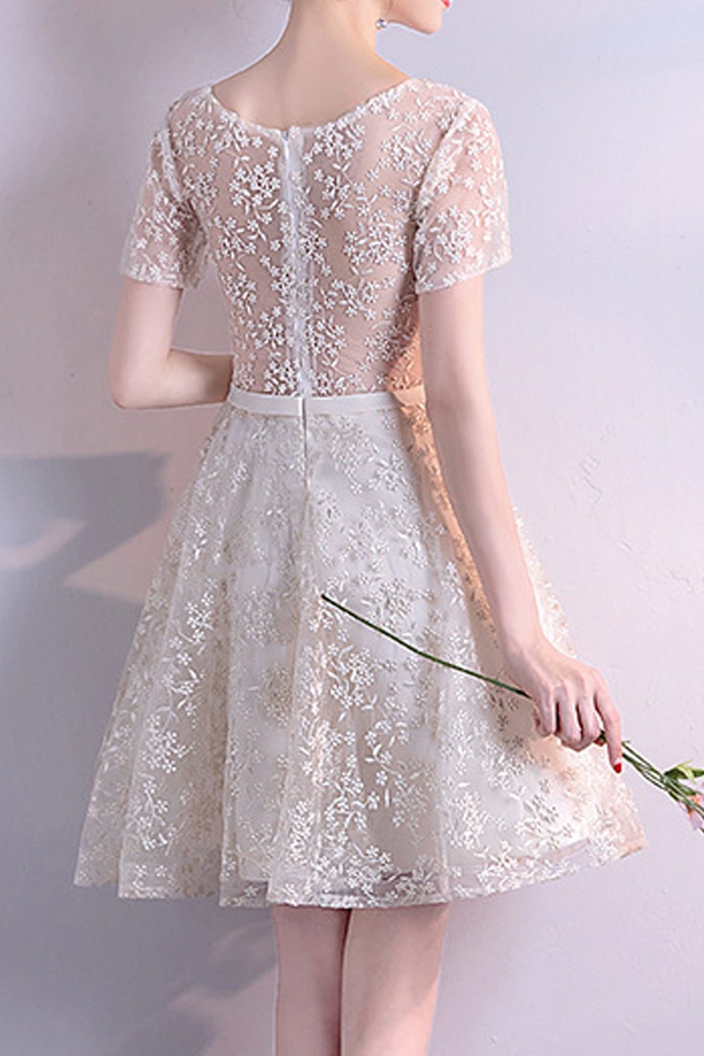 Women Short Skirt Short Sleeve Breathable Embroidered Party Dress