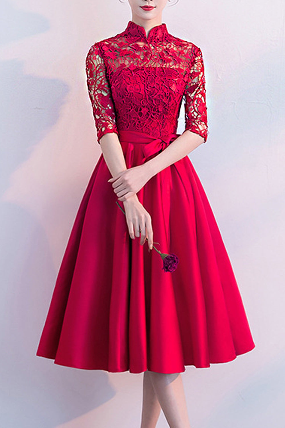 Women Pleated Short Skirt Solid Pattern Classy Evening Party Dress