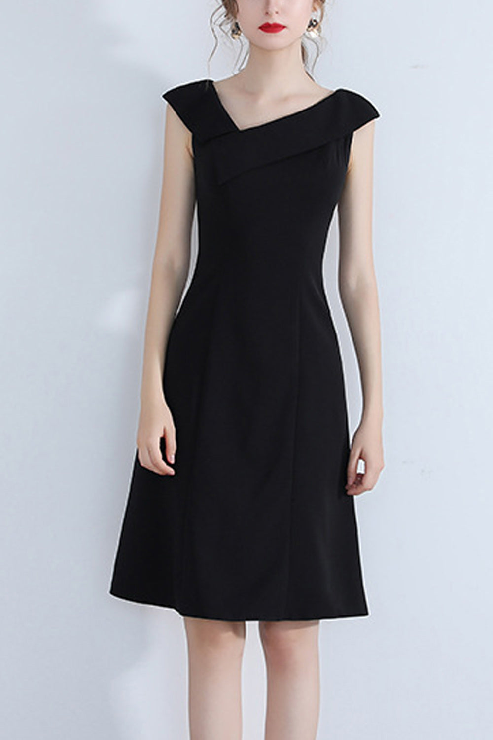 Women Round Neck Short Sleeve Elegant Solid Colored Evening Dress