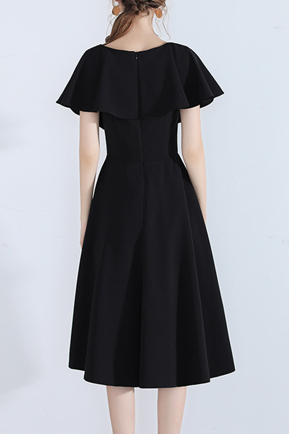 Women Round Neck Short Sleeve Elegant Solid Colored Evening Dress