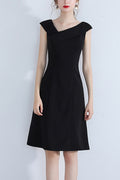 Women Round Neck Short Sleeve Elegant Solid Colored Evening Dress