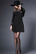 Women Flower Lace Long Sleeve Halter Skirt Dress