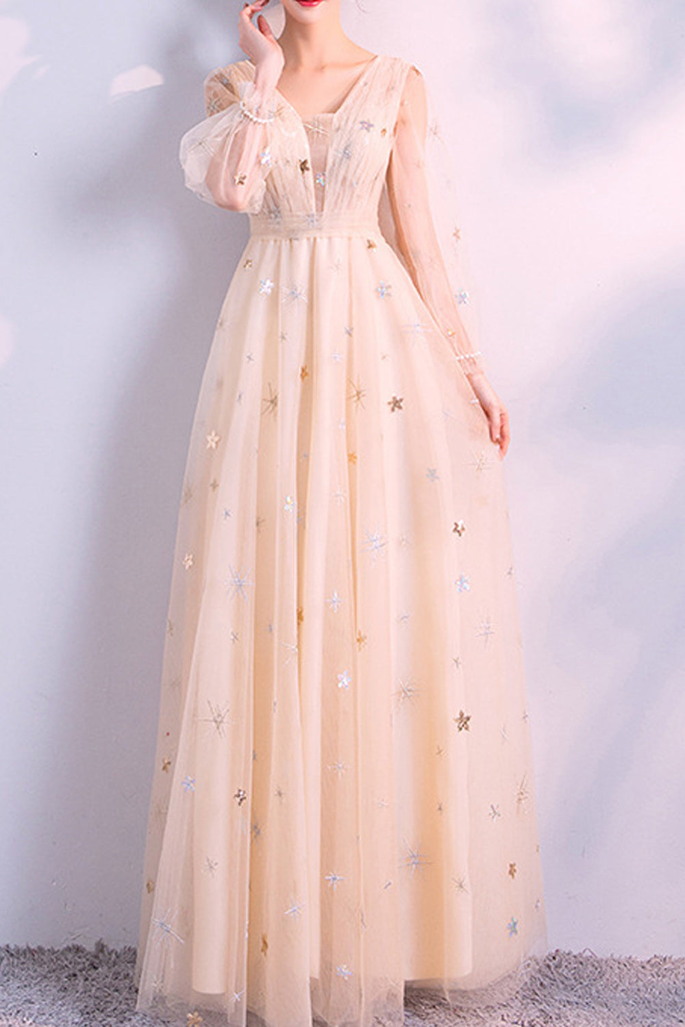 Women Long Solid Colored Long Sleeve Charming Wedding Party Dress