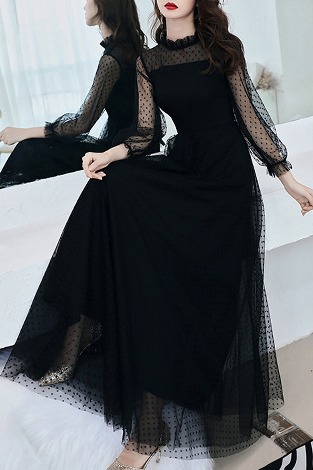Women Long Solid Colored Long Sleeve Charming Wedding Party Dress