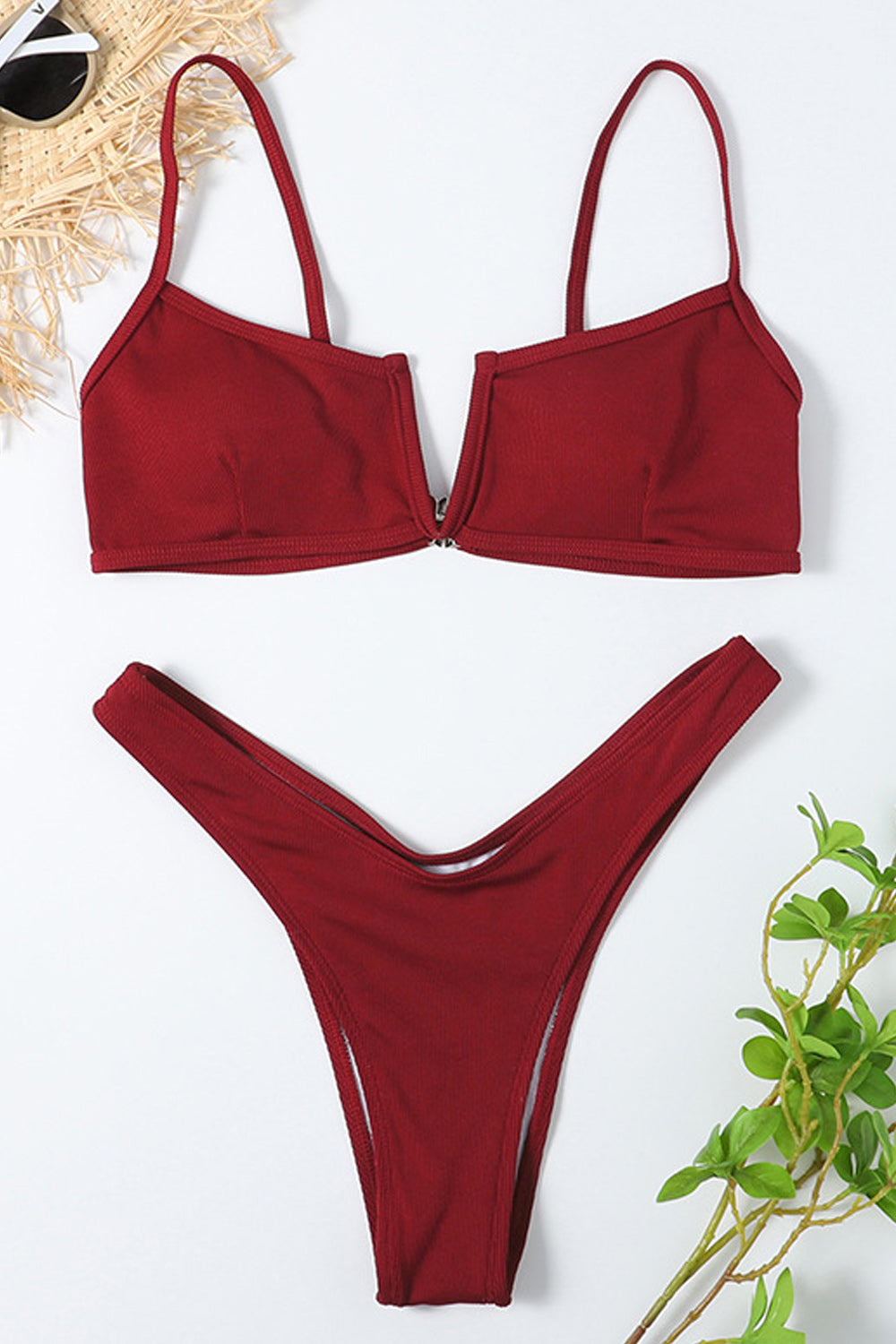 Women Elegant Soft Solid Colored Two Piece Breathable Swimwear