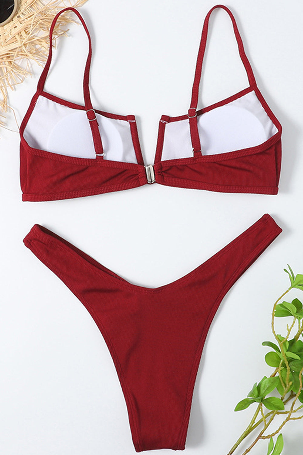 Women Elegant Soft Solid Colored Two Piece Breathable Swimwear
