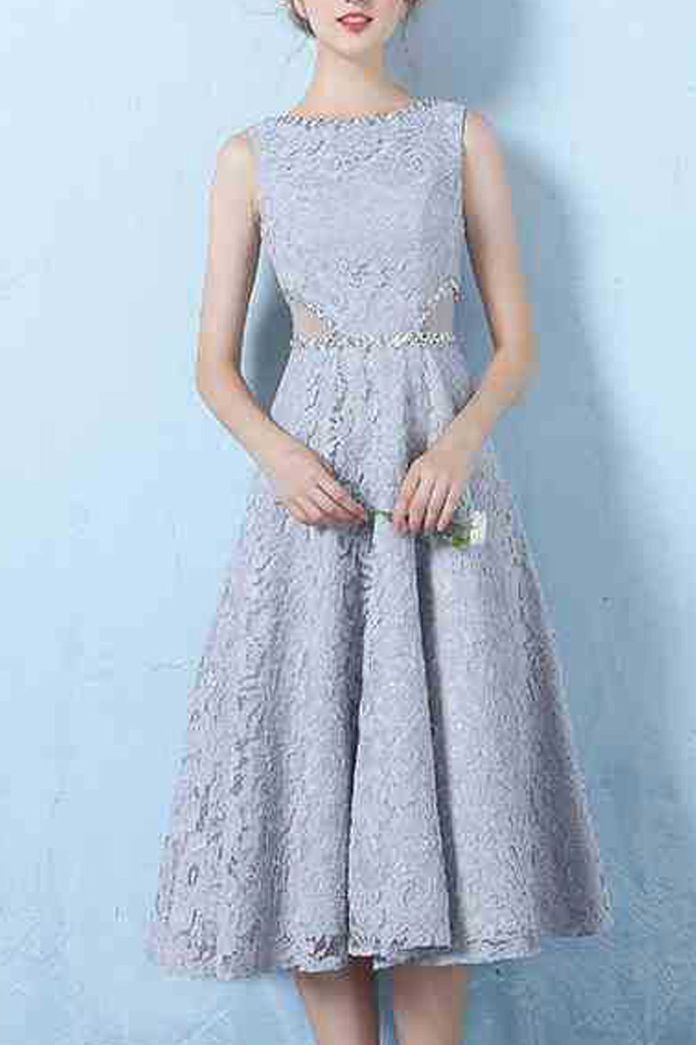 Women Pleated Short Skirt Round Neck Breathable Party Dress