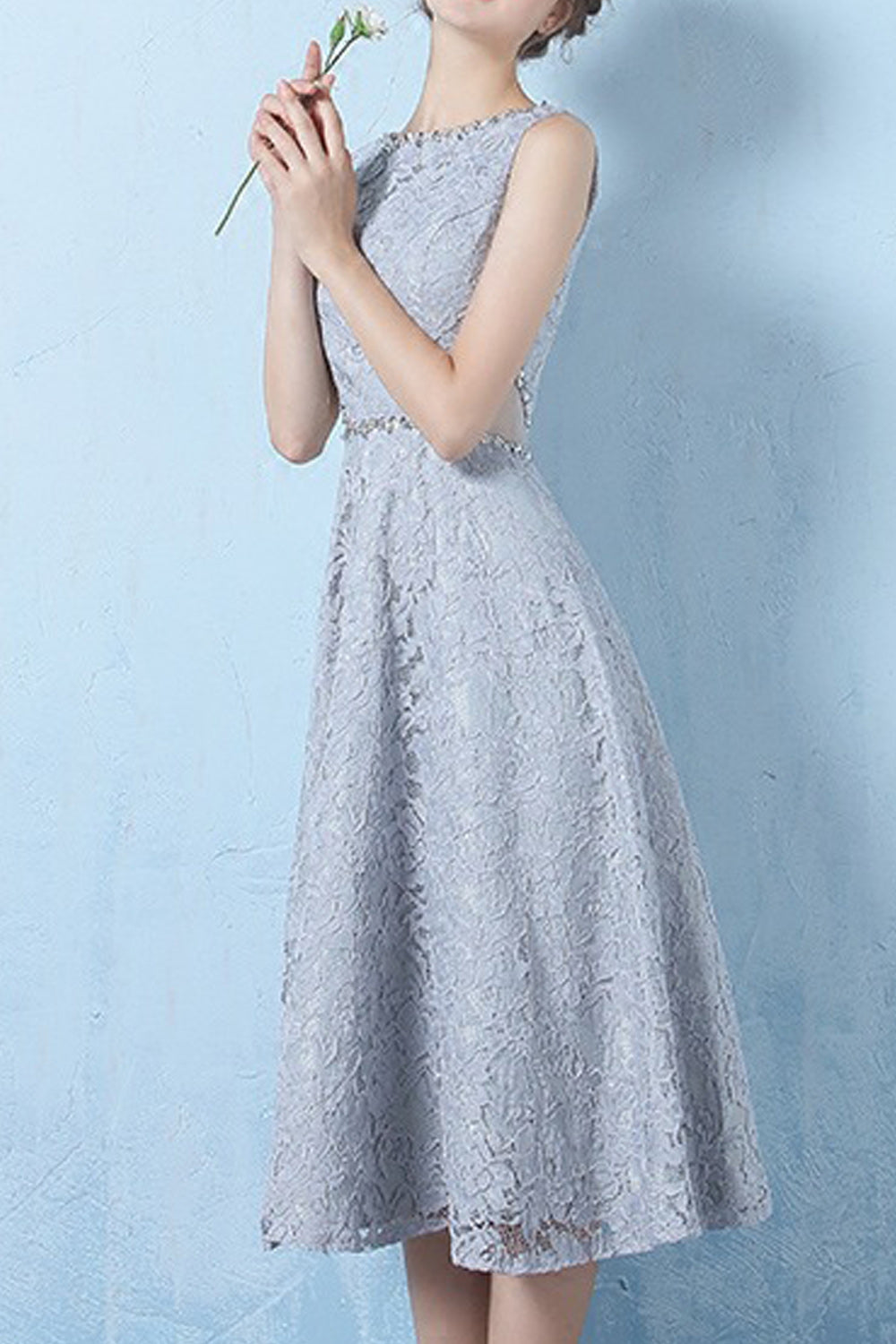 Women Pleated Short Skirt Round Neck Breathable Party Dress
