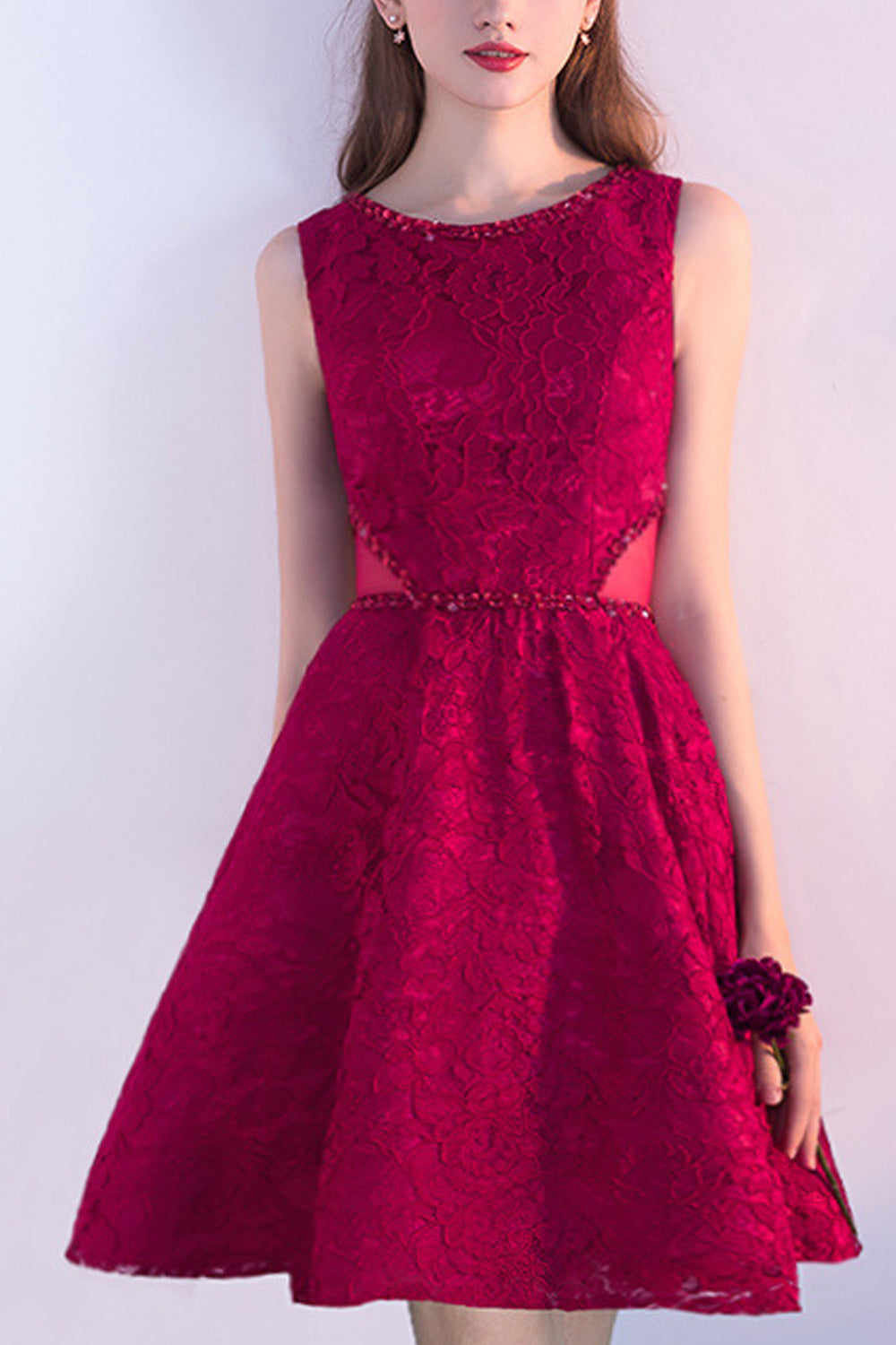 Women Pleated Short Skirt Round Neck Breathable Party Dress