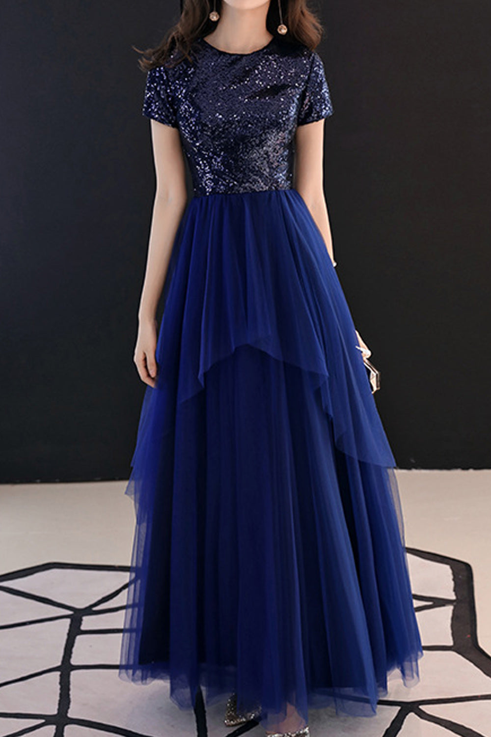 Women Short Sleeve Long Solid Colored Skirt Easy Wedding Party Dress