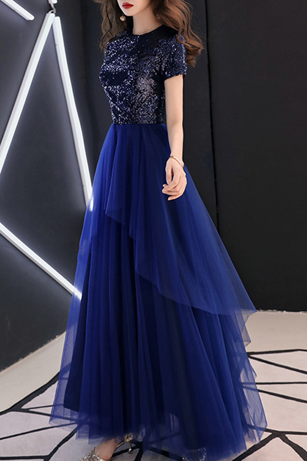Women Short Sleeve Long Solid Colored Skirt Easy Wedding Party Dress