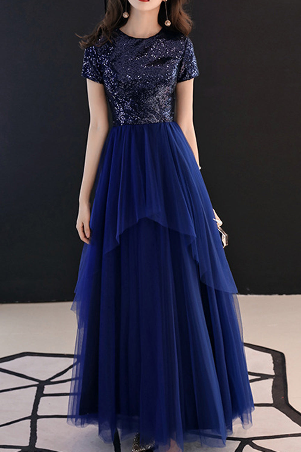 Women Short Sleeve Long Solid Colored Skirt Easy Wedding Party Dress