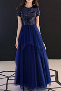 Women Short Sleeve Long Solid Colored Skirt Easy Wedding Party Dress