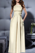 Women Elegant Solid Colored Smooth Long Wedding Party Dress