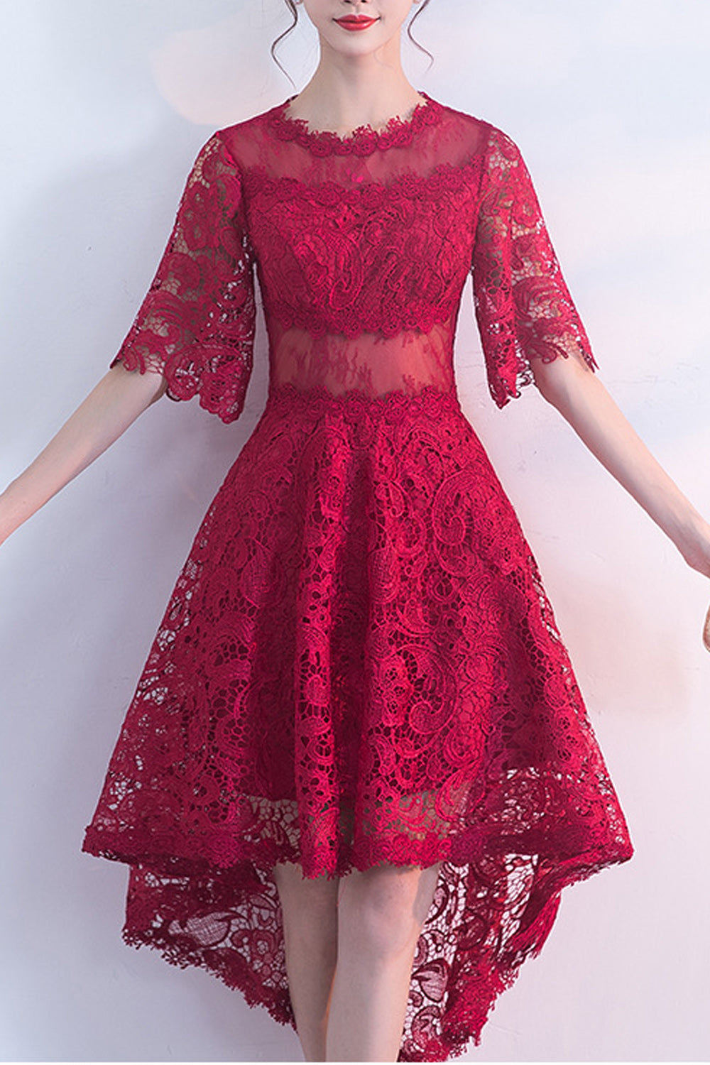 Women Short Loose Sleeve Round Neck Solid Colored Evening Party Dress
