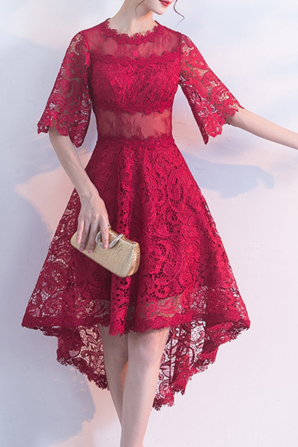 Women Short Loose Sleeve Round Neck Solid Colored Evening Party Dress