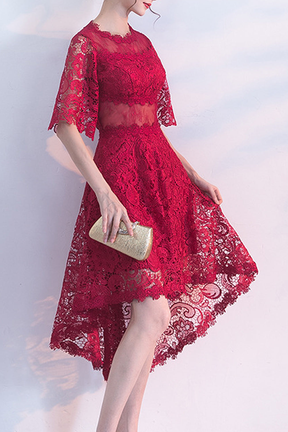 Women Short Loose Sleeve Round Neck Solid Colored Evening Party Dress