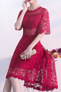 Women Short Loose Sleeve Round Neck Solid Colored Evening Party Dress