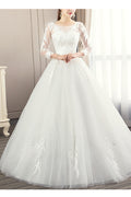 Women Thin Long Sleeve Round Neck Solid Colored Skirt Wedding Dress