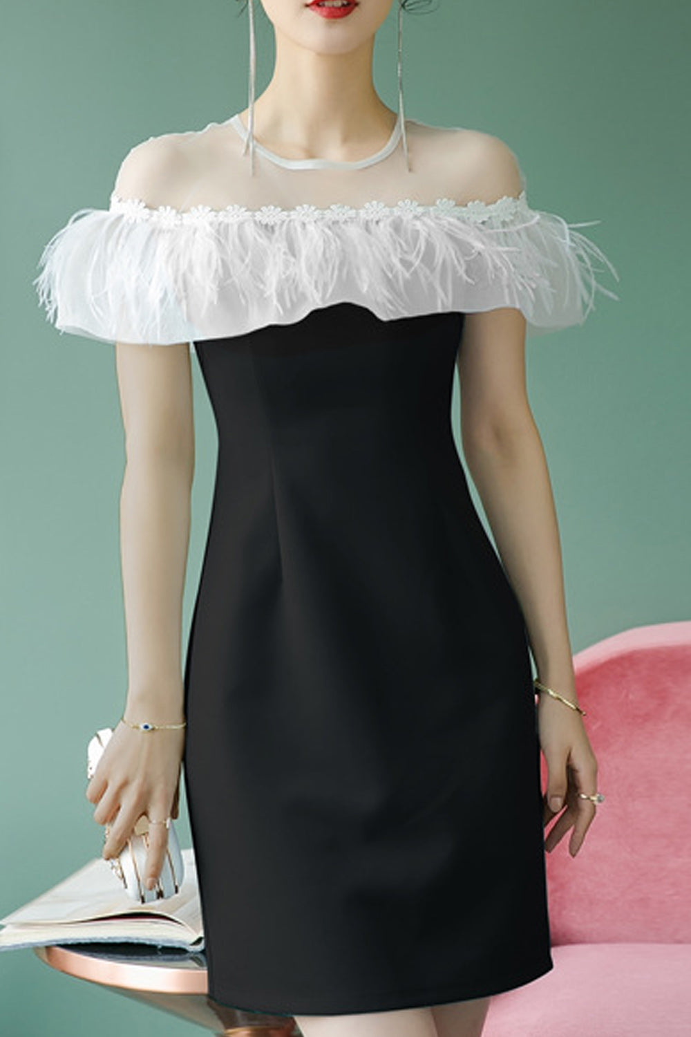 Women Slim Fit Thin Round Neck Short Evening Party Dress