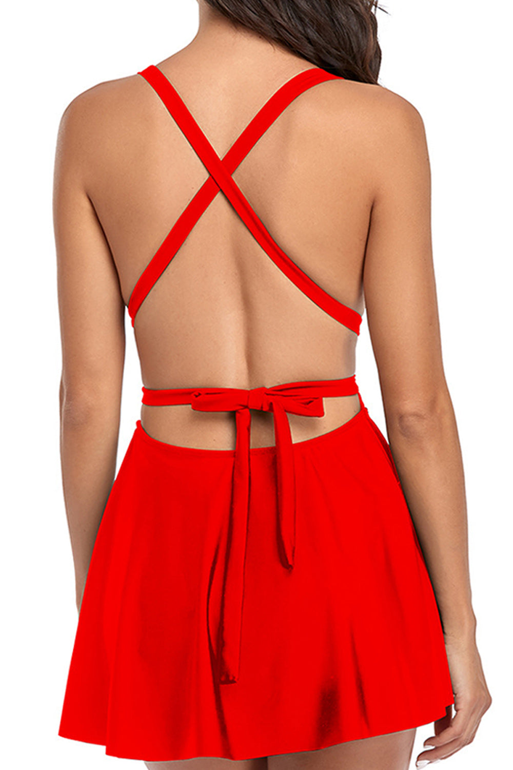 Women Deep V-Neck Solid Colored Lovely One Piece Beach Dress