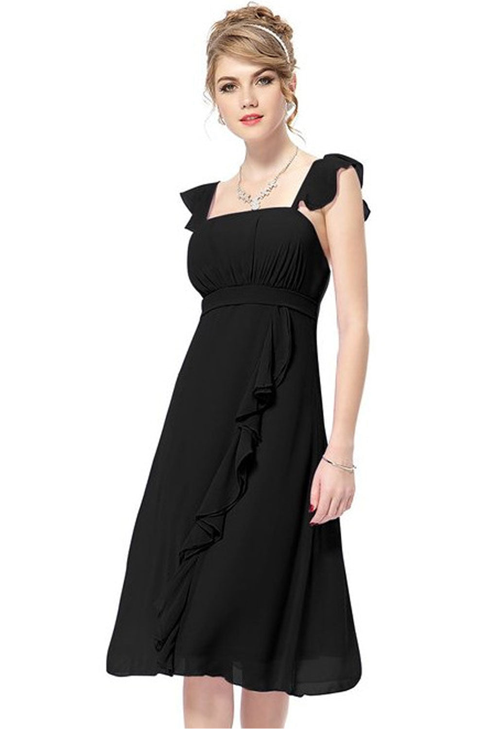 Women Chic Square Neck Sleeveless Ruffled Dress