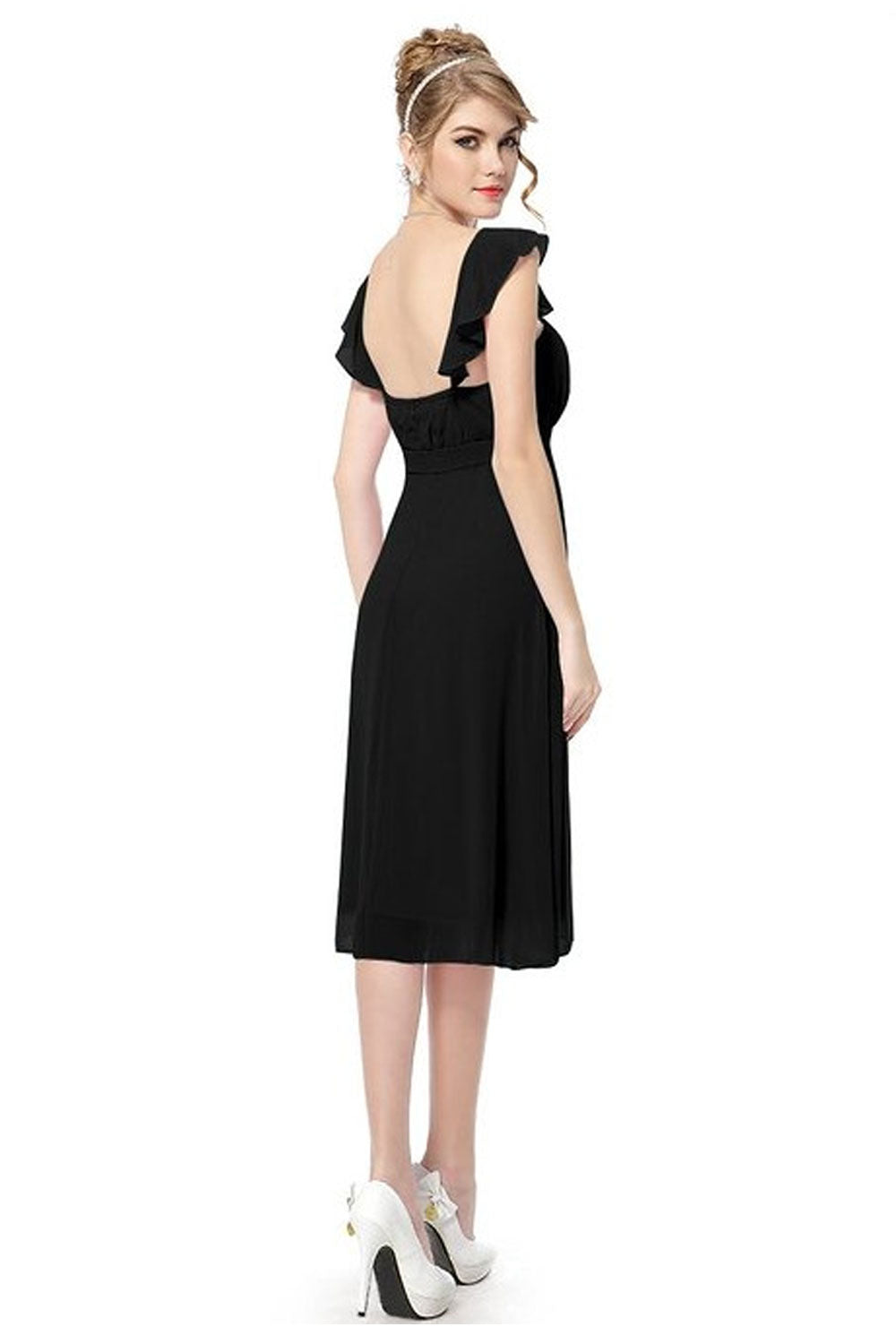 Women Chic Square Neck Sleeveless Ruffled Dress