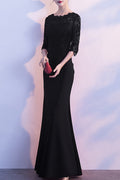 Women Half Sleeve Long Length Solid Colored Elegant Evening Dress