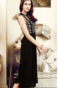 Women Glamour Lace Decoration Pleated Skirt Below Knee Dress