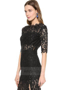 Women's Lace Decorated Dress One sided Open Leg Dress Full Length Dresses Black