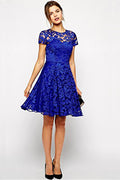 Women Lace Up Short Sleeve Halter Skirt Dress