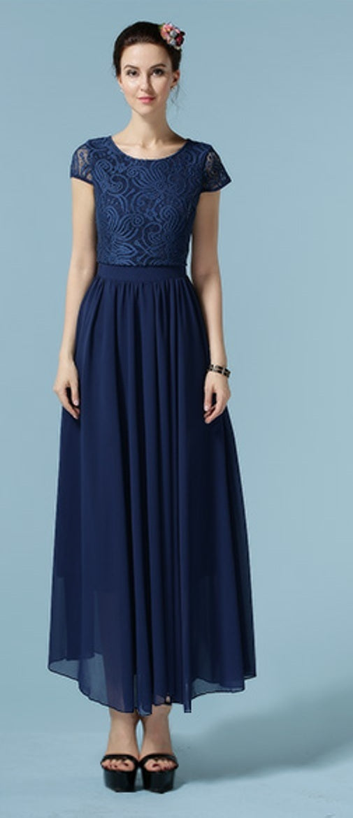 Women's Elegant Long Length Pleated Skirt  Dress