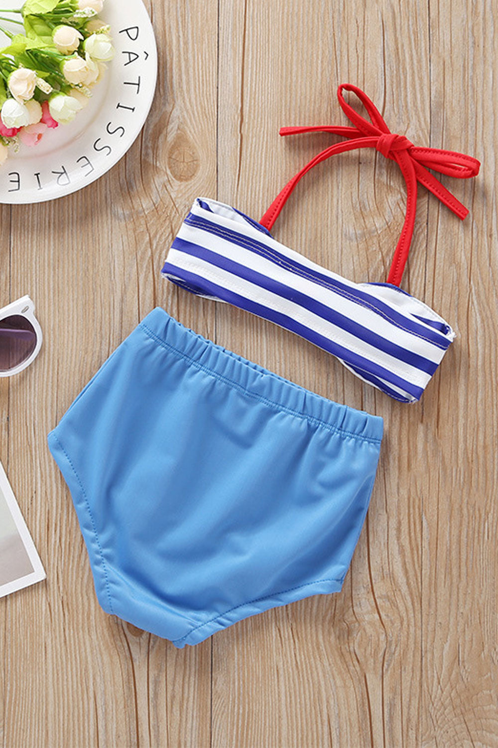 Baby Girls Bow Tie Halter Elasticated Summer Two Piece Swimwear
