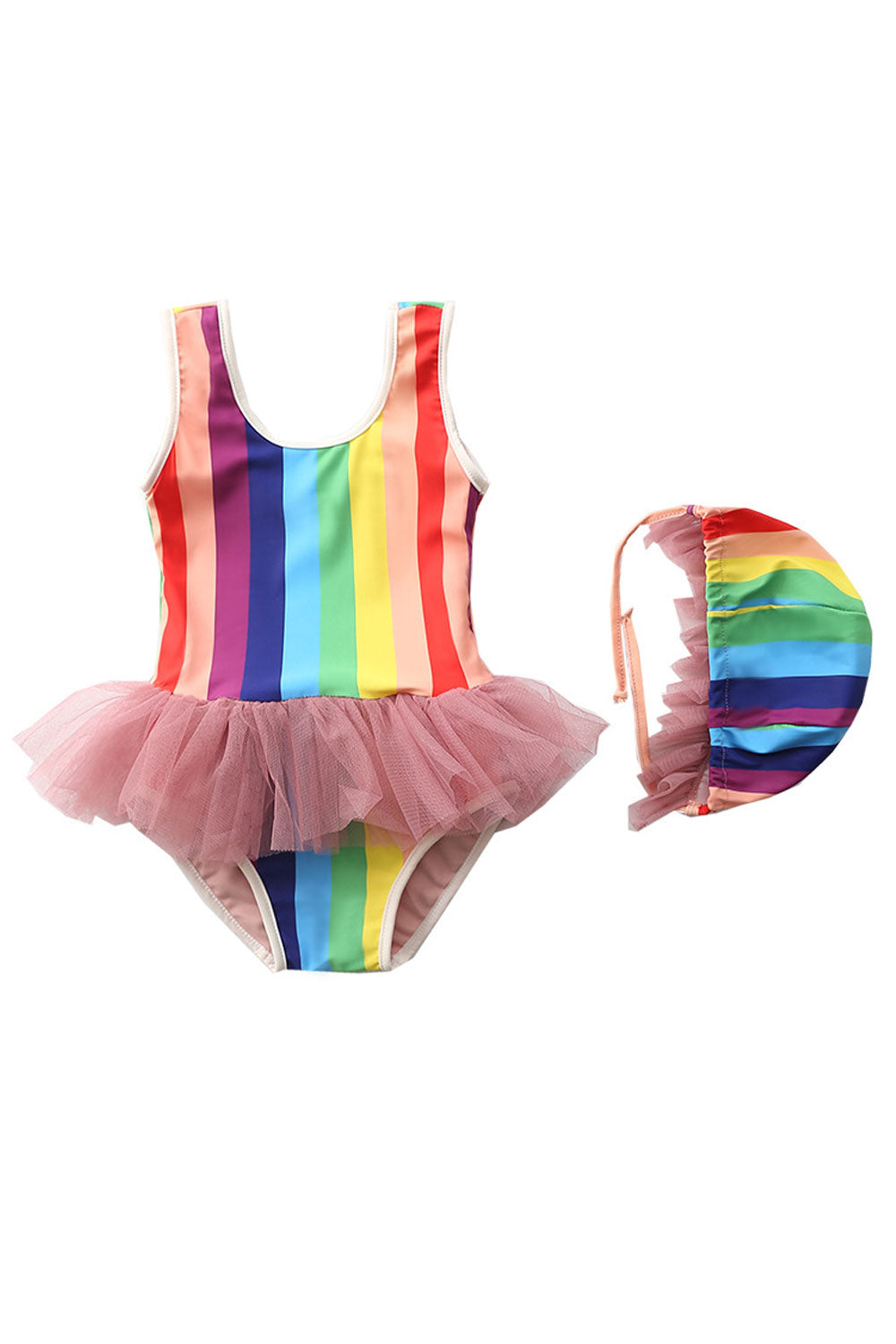 Baby Girls Fashion Round Neck Multi Colored One Piece Swimwear