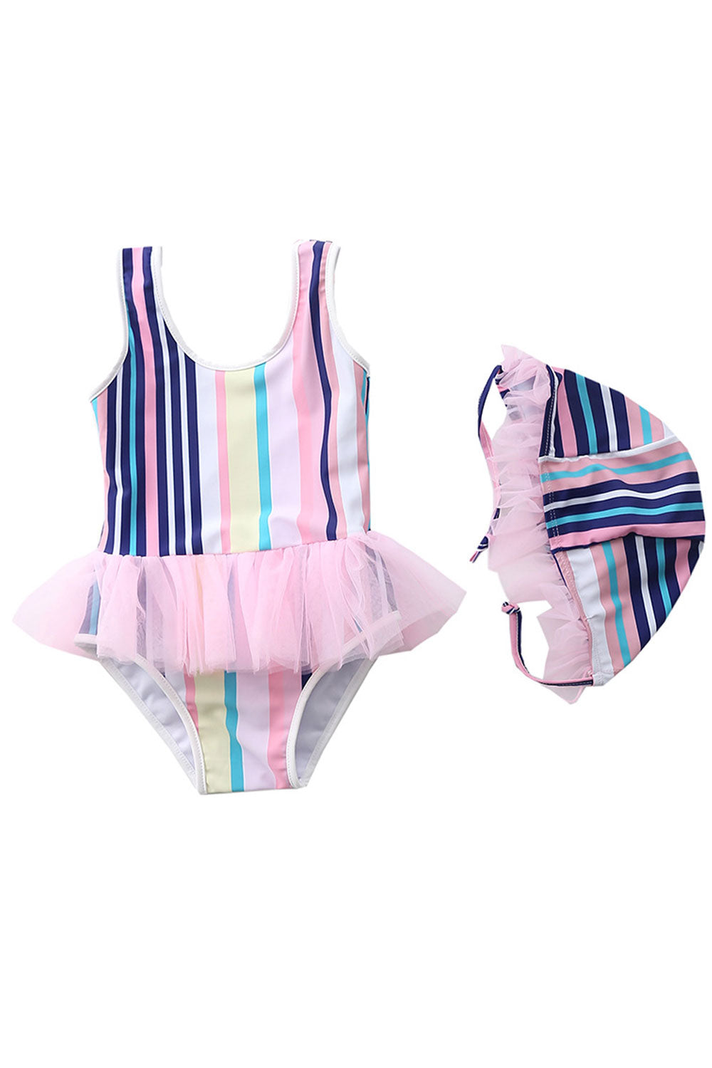 Baby Girls Fashion Round Neck Multi Colored One Piece Swimwear