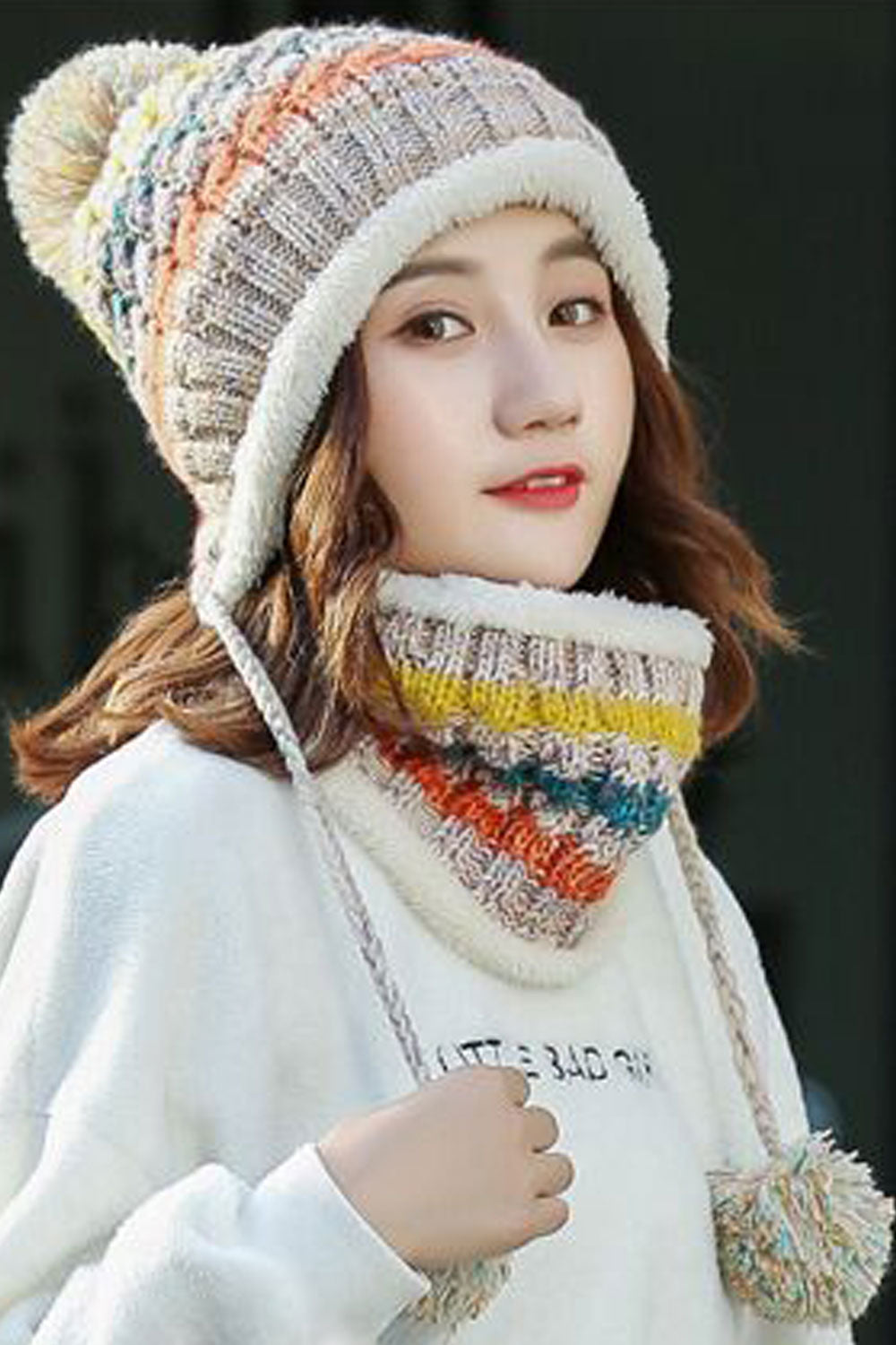 Women Hair Ball Decorated Ear Protection Warm Knitted Hat