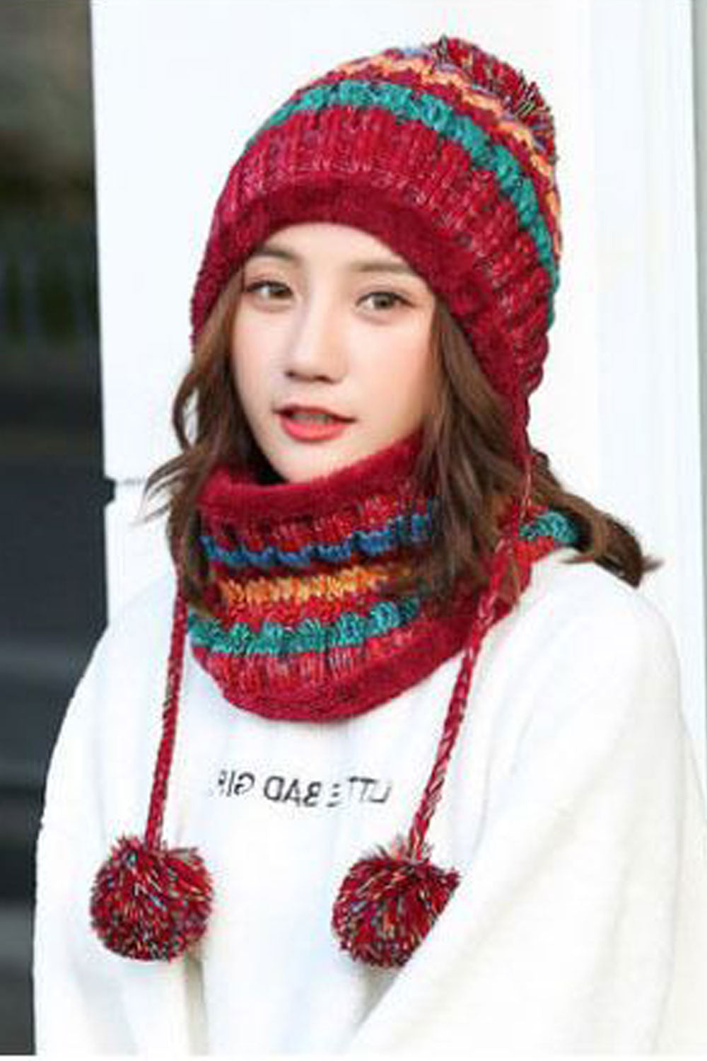 Women Hair Ball Decorated Ear Protection Warm Knitted Hat