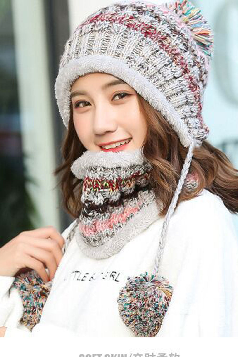 Women Hair Ball Decorated Ear Protection Warm Knitted Hat