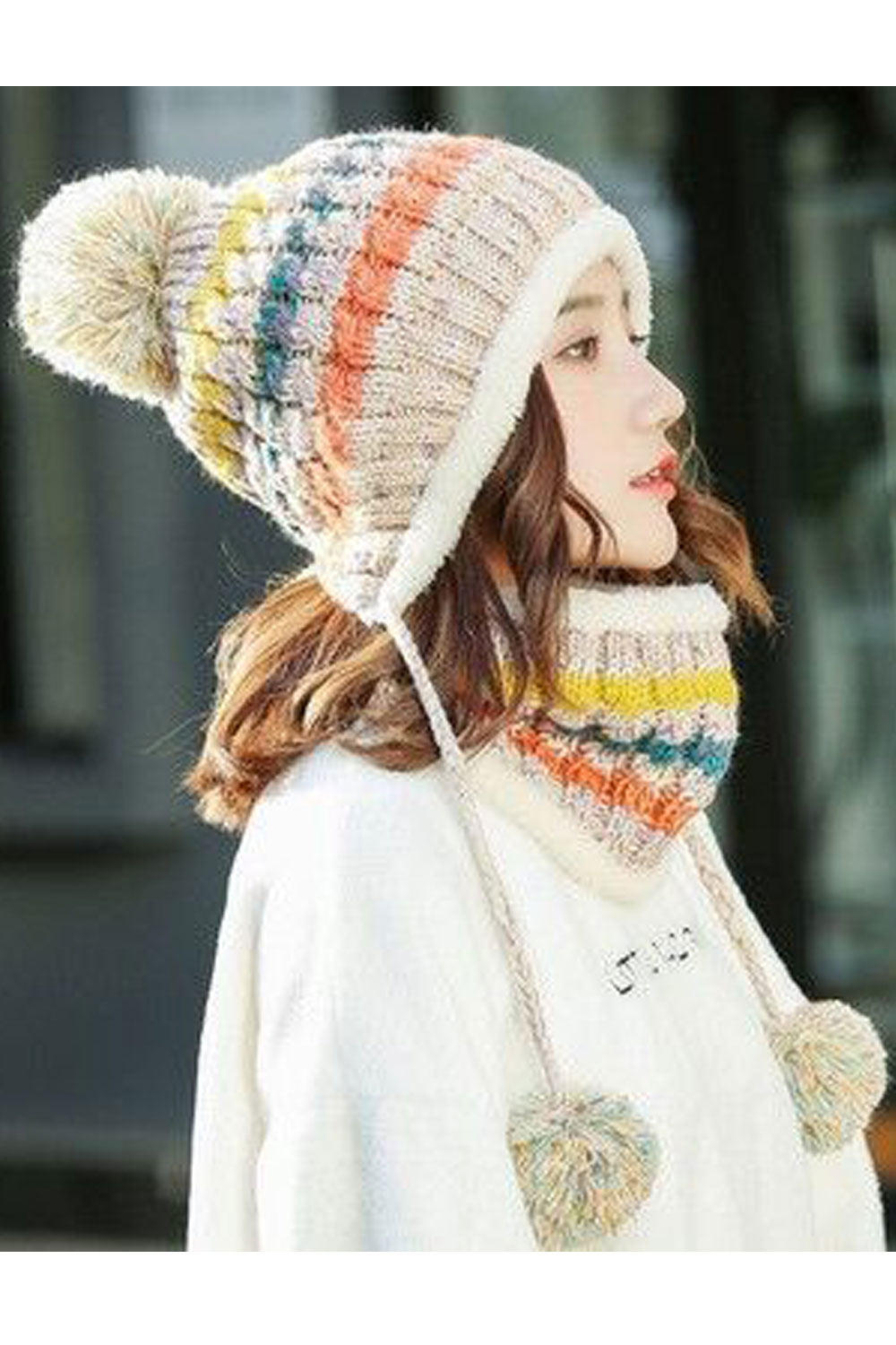 Women Hair Ball Decorated Ear Protection Warm Knitted Hat