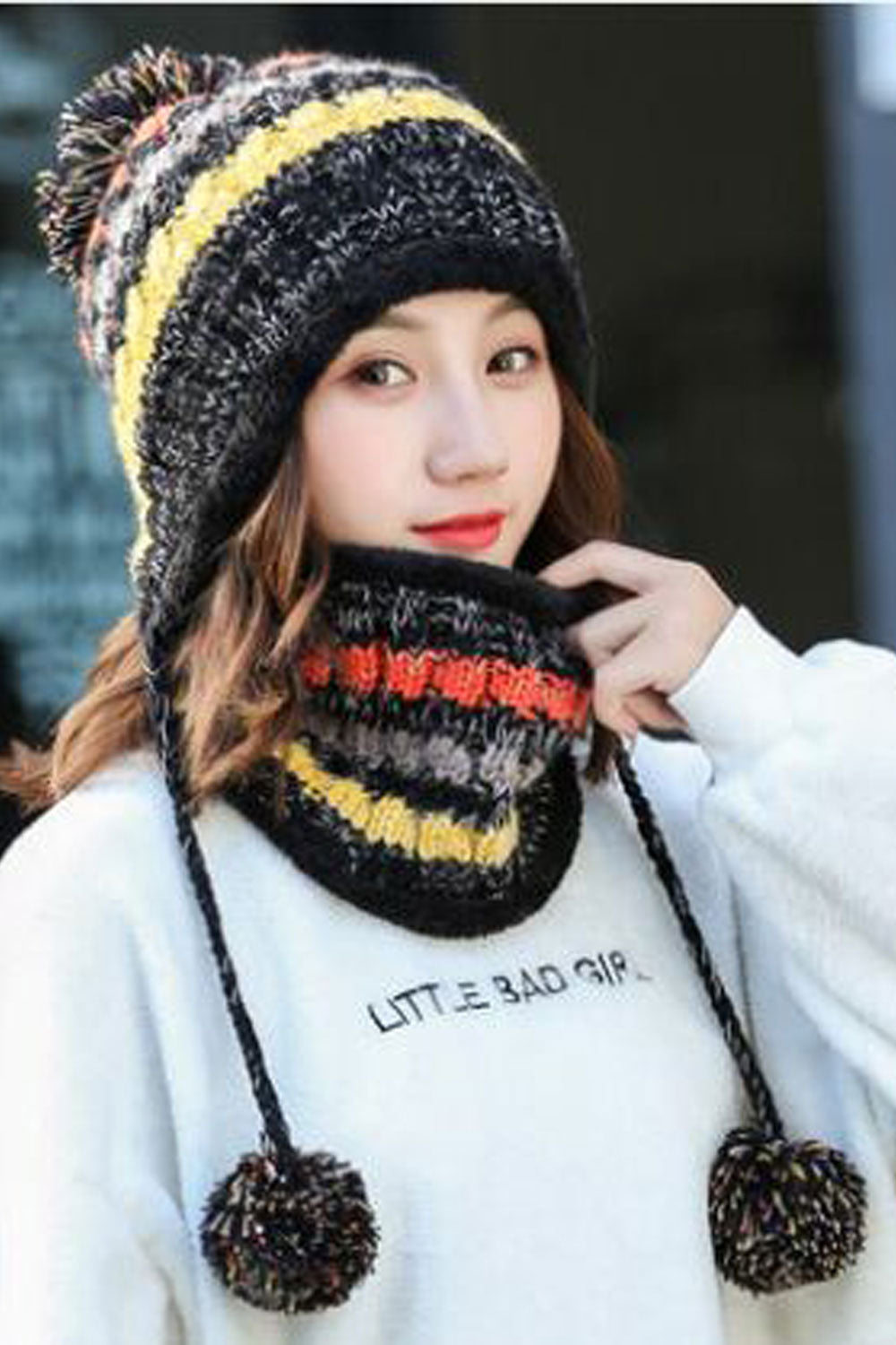 Women Hair Ball Decorated Ear Protection Warm Knitted Hat