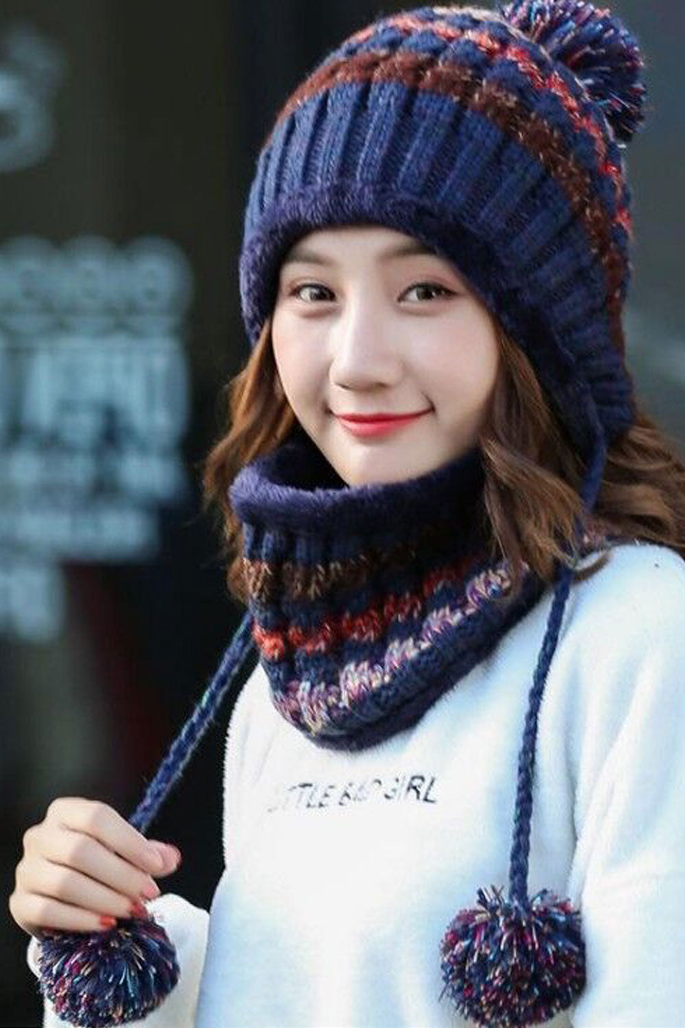 Women Hair Ball Decorated Ear Protection Warm Knitted Hat