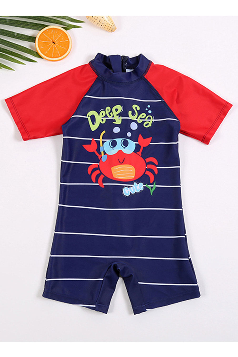 Baby Boys Beautiful Crab Printed Short Sleeve One Piece Swimwear