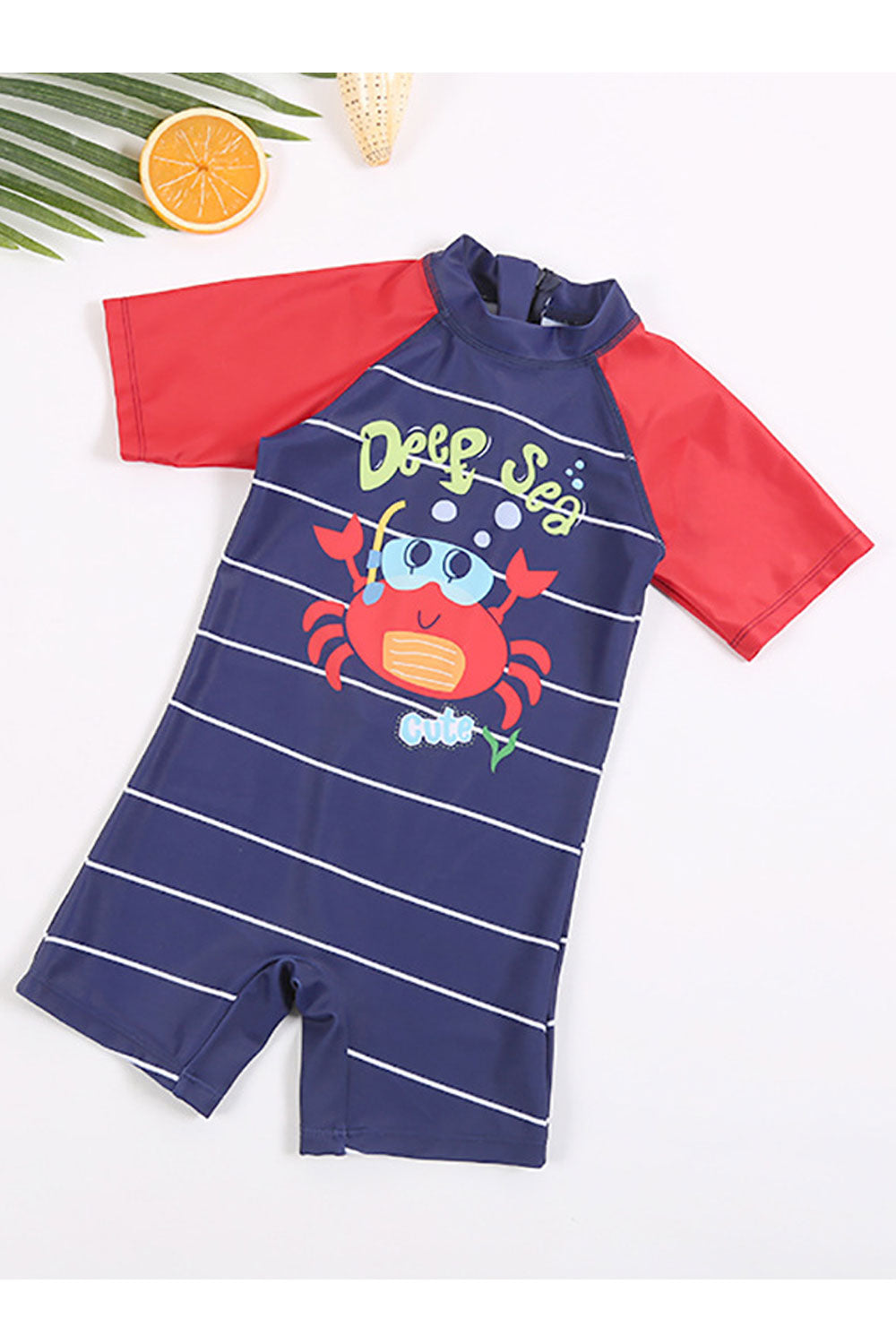Baby Boys Beautiful Crab Printed Short Sleeve One Piece Swimwear
